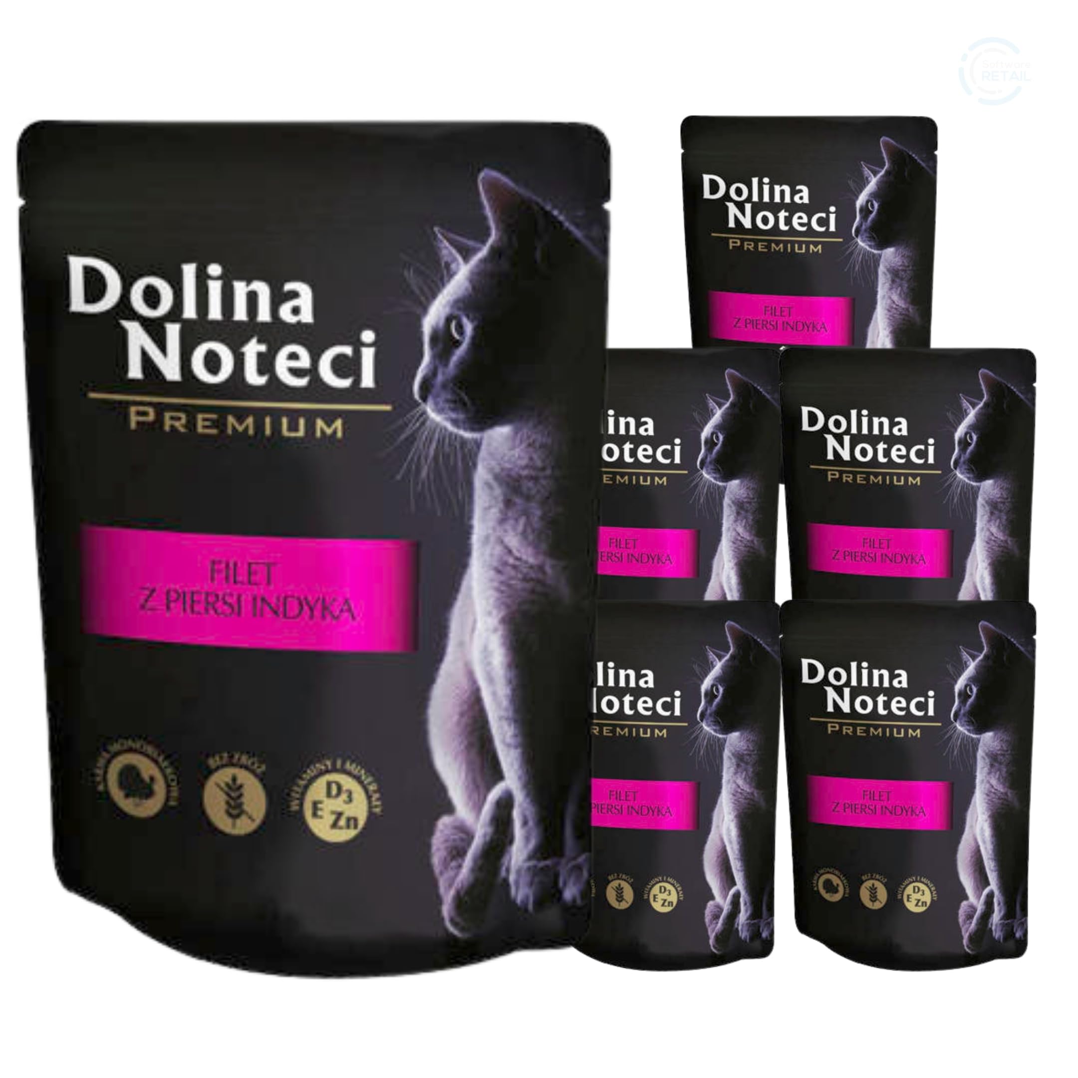 Dolina Noteci Premium Grain-Free Cat Food with Turkey Breast Fillet, 6 x 85g Pouches