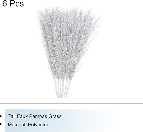 Miniatura 3 de uxcell 6 piezas de hierba de pampa sintética pequeña de 17.7 pulgadas de hierba de pampa esponjosa falsa 7 ramas, relleno de jarrón artificial para
