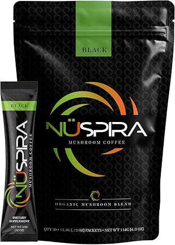 NüSpira - Café de hongos negros - 6 hongos adaptógenos para claridad cerebral, salud intestinal y apoyo inmunológico - Alternativa baja en cafeína -
