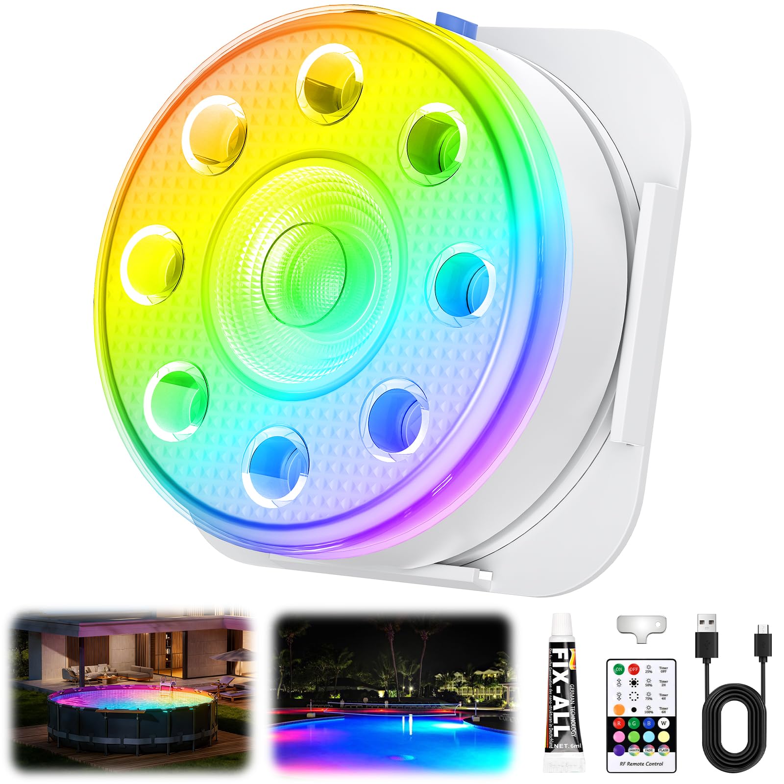 Eyoushow Poolbeleuchtung Unterwasser Licht mit Fernbedienung, RGB LED Schwimmende Pool Magnetisch Beleuchtung, Pool Lichter für Schwimmbad Teichbeleuchtung Brunnen Teich Aquarium Party Deko, 2 Stück