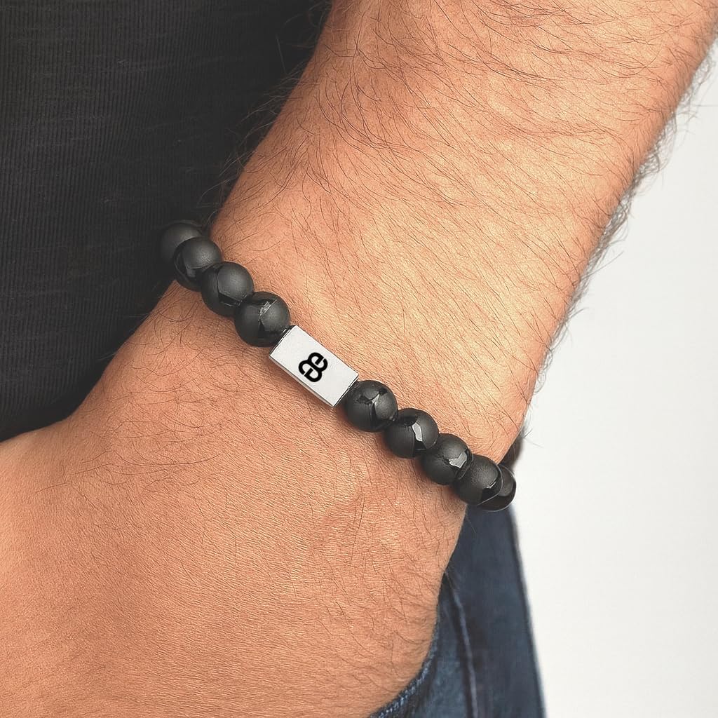 Black Onyx Bracelet, Men's Bead Bracelet, Onyx and Sterling Silver Jewelry, Gift Idea for Man - Image 2