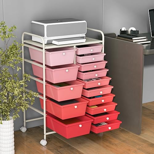 Miniatura 2 de RELAX4LIFE Carritos de almacenamiento de 15 cajones, carrito móvil con ruedas, organizador de manualidades para organización y almacenamiento en el