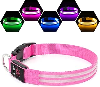 Weesiber Leuchthalsband Hund, Leuchtendes Hundehalsband Aufladbar Wasserdichtes LED Halsband für Hunde Verstellbares Hundebeleuchtung für Nachtspaziergänge (Rosa, M) product image