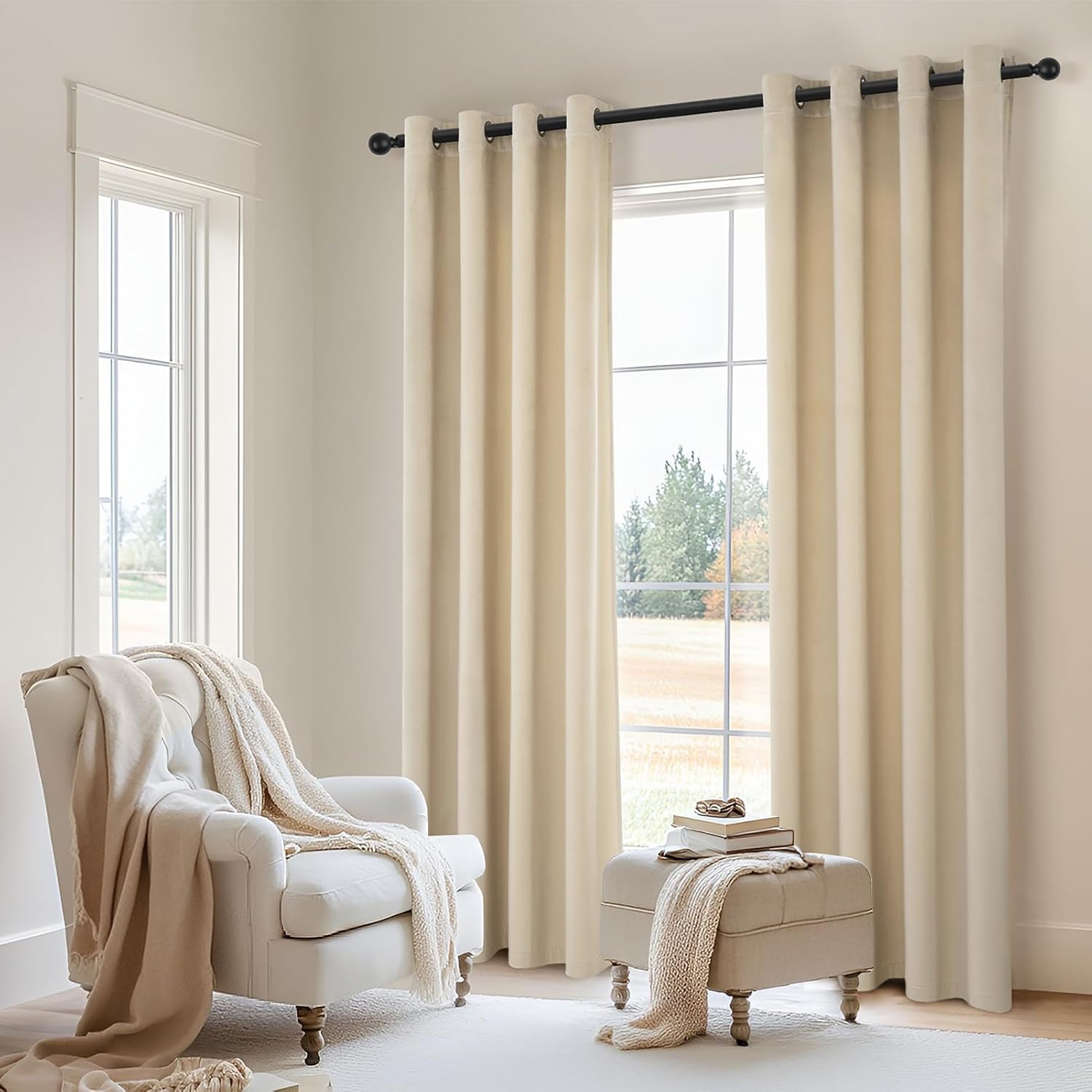 Topfinel Vorhänge Beige 2er Set 140x240cm, Blickdichte Vorhang Samt Ösen für Deko Schlafzimmer Wohnzimmer, Weich Samtvorhang Verdunkelung Velvet Curtains, Verdunkelung Samt Gardinen Blickdicht