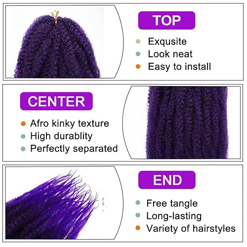 Miniatura 3 de ZRQ 8 paquetes de cabello trenzado con rizos Marley Morados, 18 pulgadas, cabello afro rizado Marley Twists, cabello rizado suave (púrpura, 8
