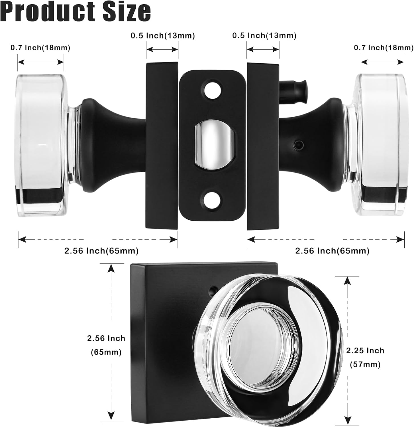 Matte Black Door Knob Glass Door Knobs Interior Privacy Door Knobs with Lock for Bedroom and Bathroom Vintage Crystal Door Knobs