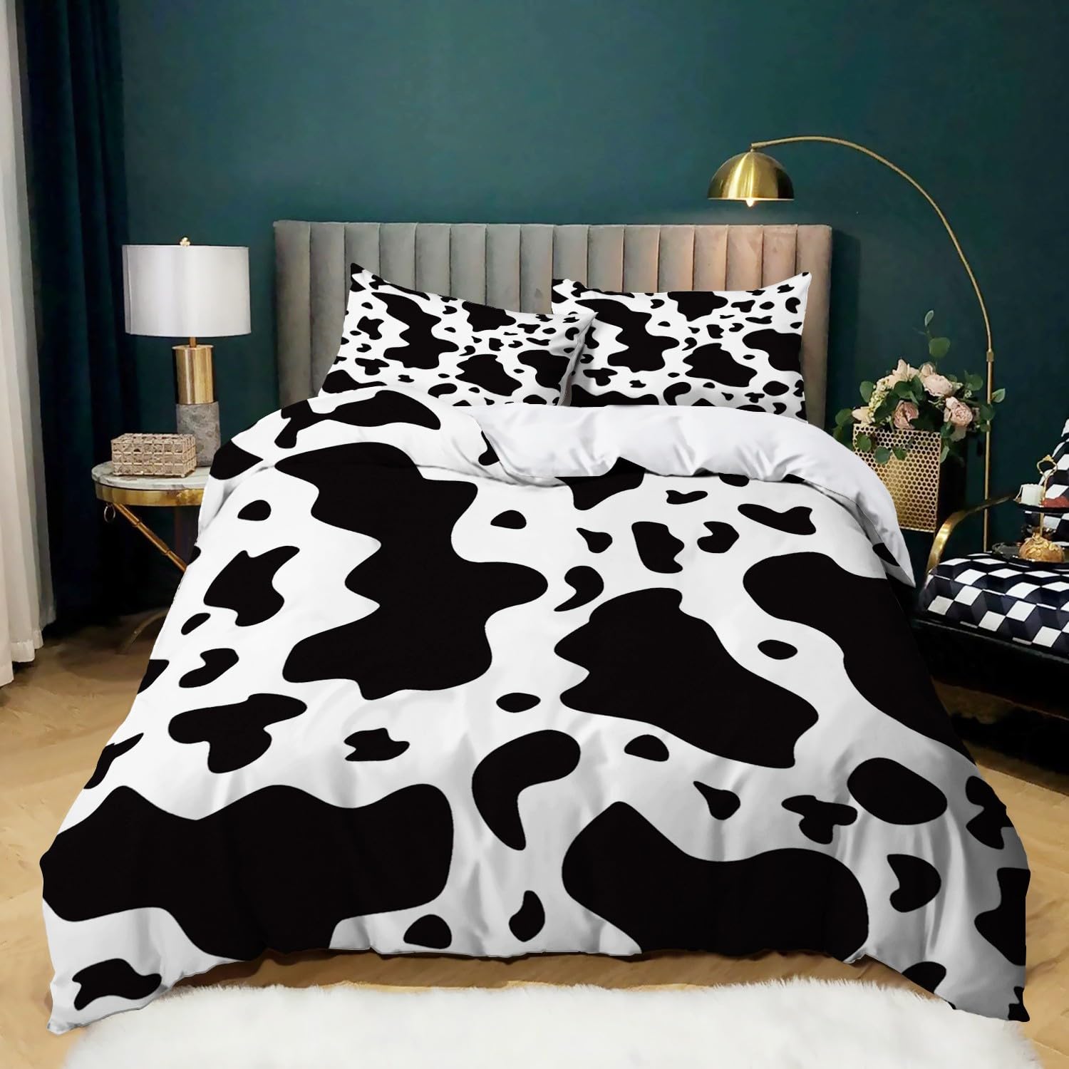 Housse de couette motif vache 240x260 fini la couette qui glisse avec le zip