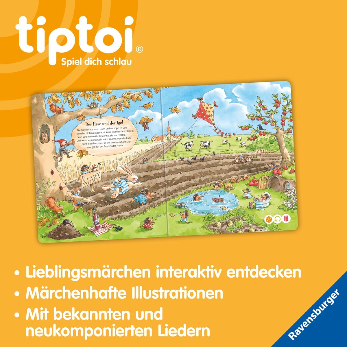 Ravensburger tiptoi Set, Meine schönsten Märchen (książka dla dzieci) + 00110 tiptoi Der Pen + mapa świata dla dzieci, zabawka edukacyjna dla dzieci