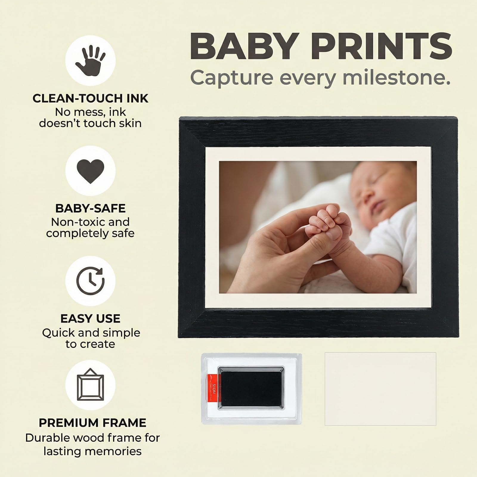 Cadre Photo Bois Empreinte Chien Chat Bébé avec Tampons Encreurs et Cartes d'Impression