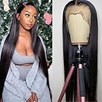 bunGiol 30 inch Lace Front Wig Straight Lace Frontal Wigs Pre Plucked with Baby Hair 180% Density 13X4 Brazilian Virgin Human Hair Wigs for Black Women Natural Black Color