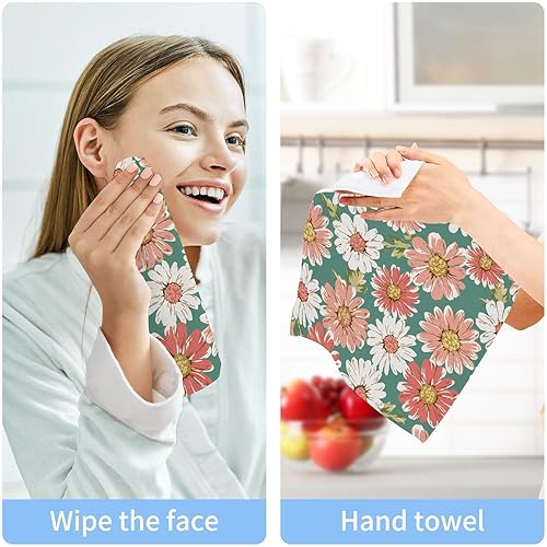Miniatura 6 de ALAZA Daisy Flowers - Juego de toallas de algodón suaves y altamente absorbentes, para baño, fitness, deportes, yoga, 12 x 12 pulgadas (paquete de 4)
