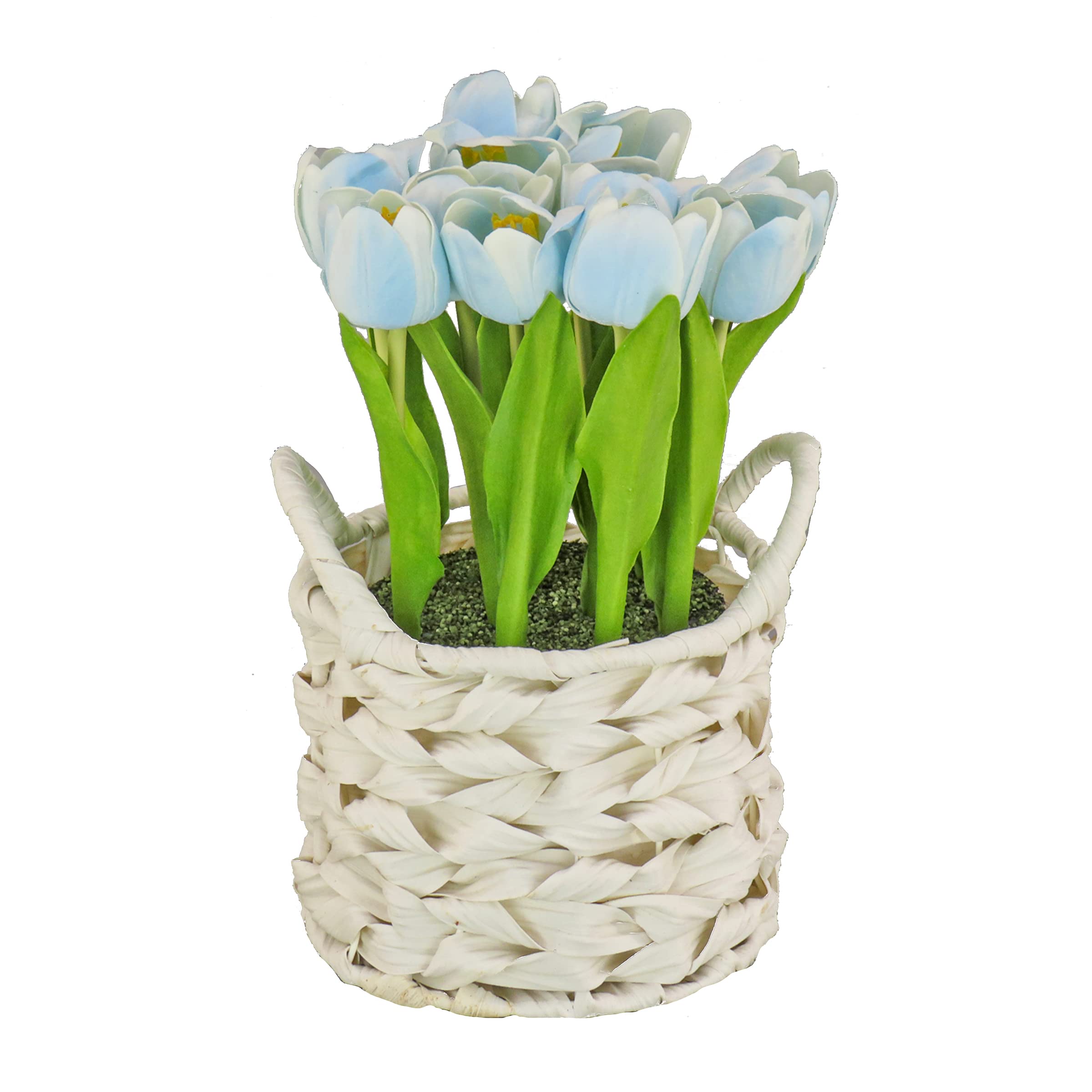 National Tree CompanyArtificial Flower Bouquet, Tulip Flower Blooms, Blue, Includes Durable Metal Pot, Spring Collection, 10 Inches