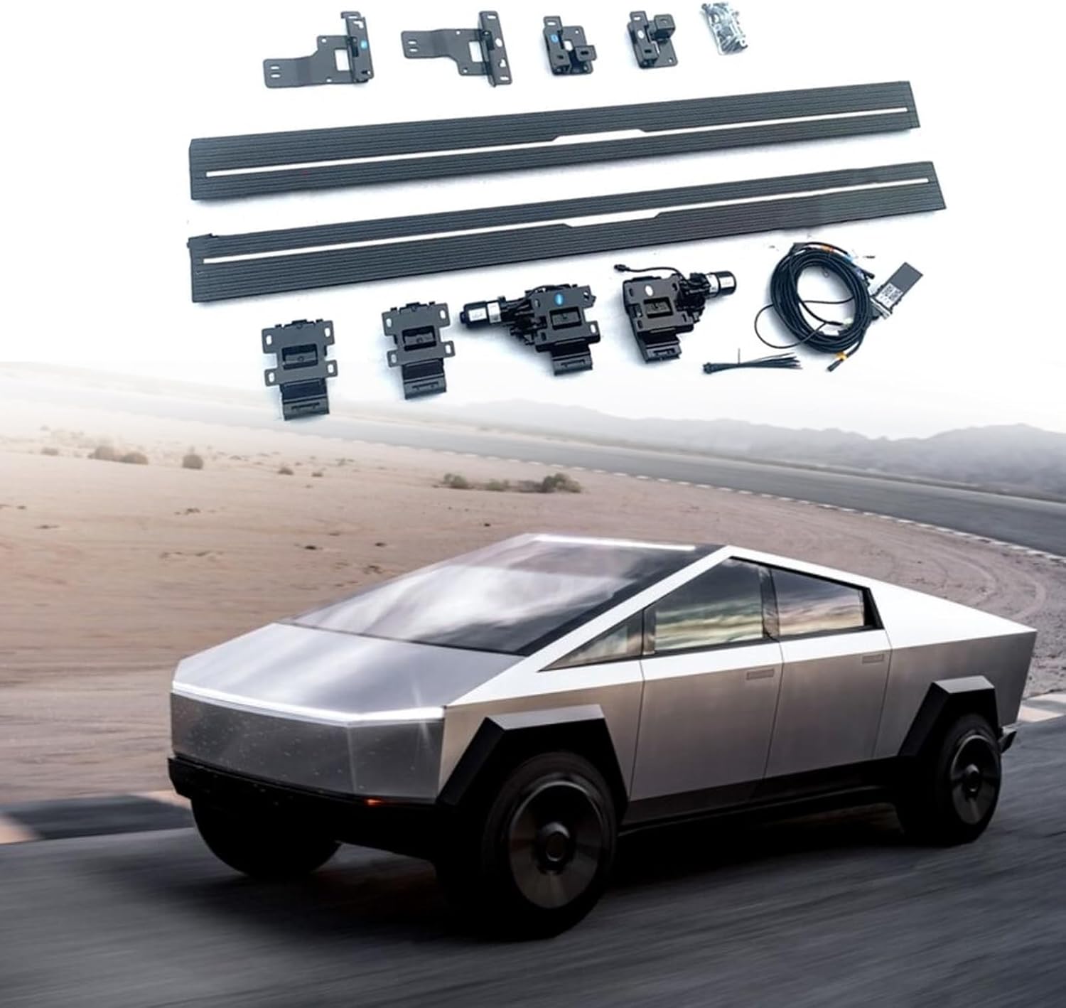 Electric Running Boards with LED Lights Compatible with 2019-2025 Tesla Cybertruck | Automatic Retractable Power Steps, 600LB Capacity, Anti-Slip Surface, Vehicle-Specific Fit(LED d