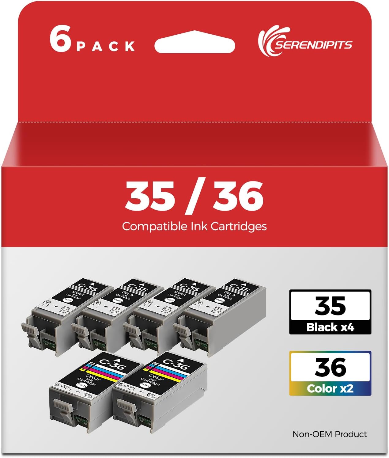 6 Pack PGI-35 CLI-36 Ink Cartridges (4 Black, 2 Tri-Color) IP110 IP100 TR160 TR150 Replacement for Canon 35 36 Works with Canon Pixma iP110 iP100 TR150 TR160 mini260 mini320 Printers