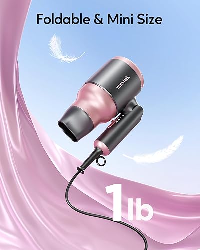 Miniatura 2 de wavytalk Secador de pelo portátil con difusor, mini secador de pelo plegable con diseño ligero, secador de pelo pequeño de 1600 W con difusor para