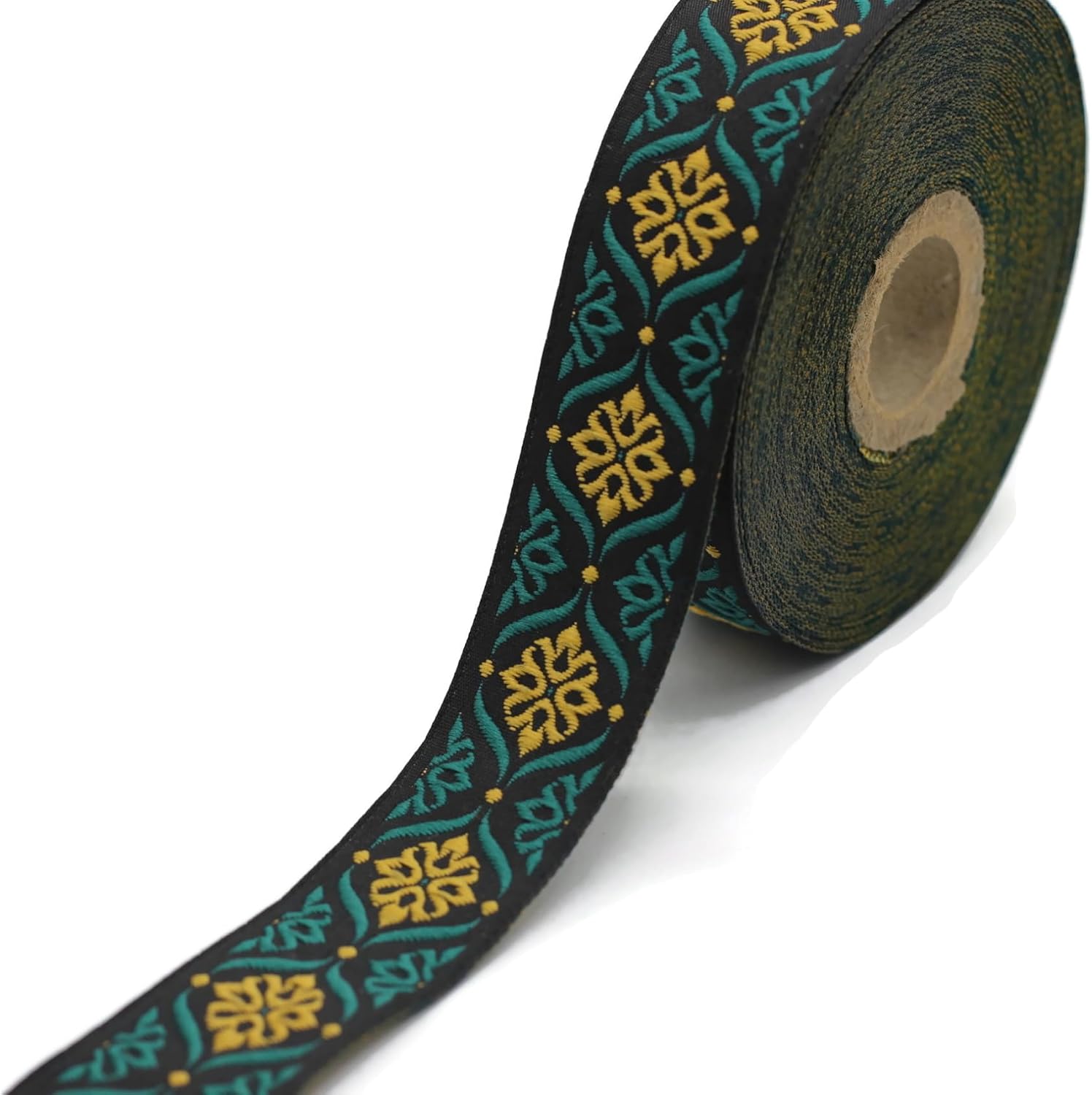 11 Yard Spool 0.98" Green Orange Mediterranean Geometric Jacquard Ribbon Woven Trim Embroidery Tape for Home Decor Clothing and Costume Design 25973
