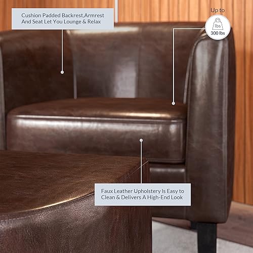 Miniatura 29 de Silla Belleze Accent Club con brazos redondos modernos y elegantes, con otomana, con espalda curvada, impresión francesa, de lino y piel sintética,