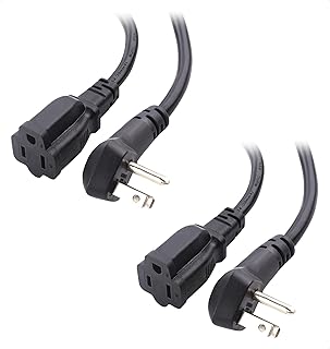 [ETL Listed] Cable Matters 2-Pack 14AWG 15A Heavy Duty Short Power Extension Cord 3 ft with Low Profile Plug in Black, (Low Profile Power Cord Extension / 3 Prong Extender Cords, NEMA 5-15P to 5-15R)