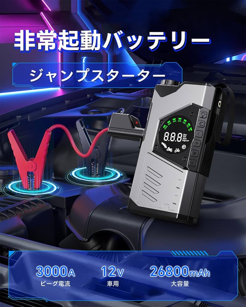 ジャンプスターター エアコンプレッサー搭載2500Aピーク電流20000mAh⑭ Amazon | NWISE ジャンプスターター エアコンプレッサー搭載