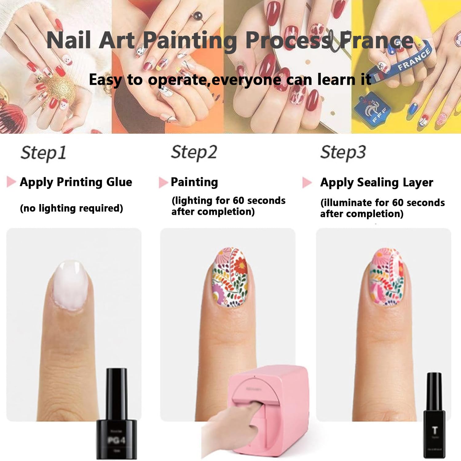 Stampante digitale per nail art mobile, stampante per nail art 3D, stampa rapida 25, controllo app, modello personalizzabile, stampa e asciugatura due in uno, adatta per saloni di unghie, bianco