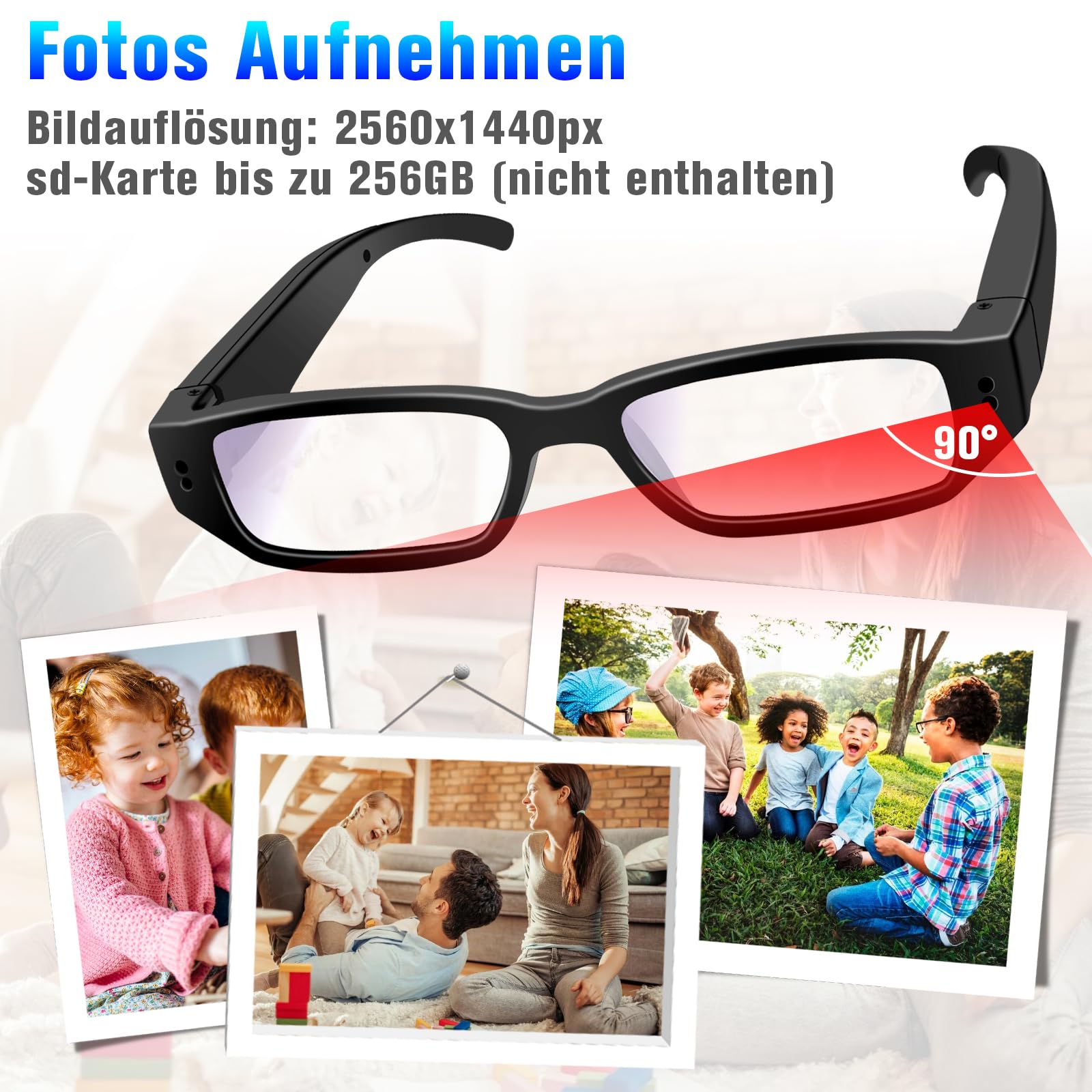 Brillenkamera, Sport-Actionkamera HD-1080P-Brillenvideokamera, Mini-Brillen Kamera, Kleine Videokamera mit Loop-Aufnahmefunktion