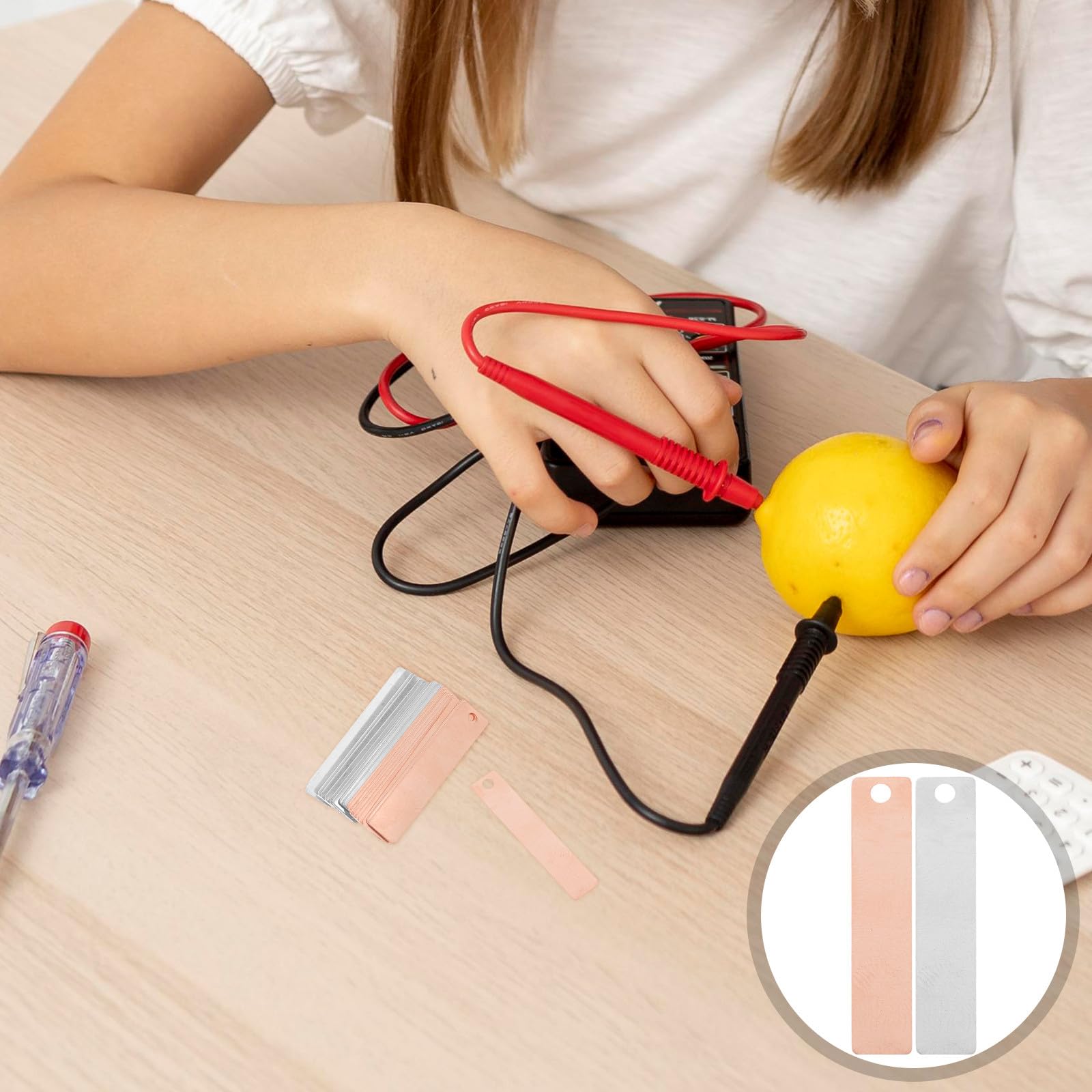 FRCOLOR 20 Piezas de Tiras de Cobre y Zinc para Experimentos Científicos y Educativos en Laboratorio, Material de Electrodos para Baterías y Proyectos Escolares