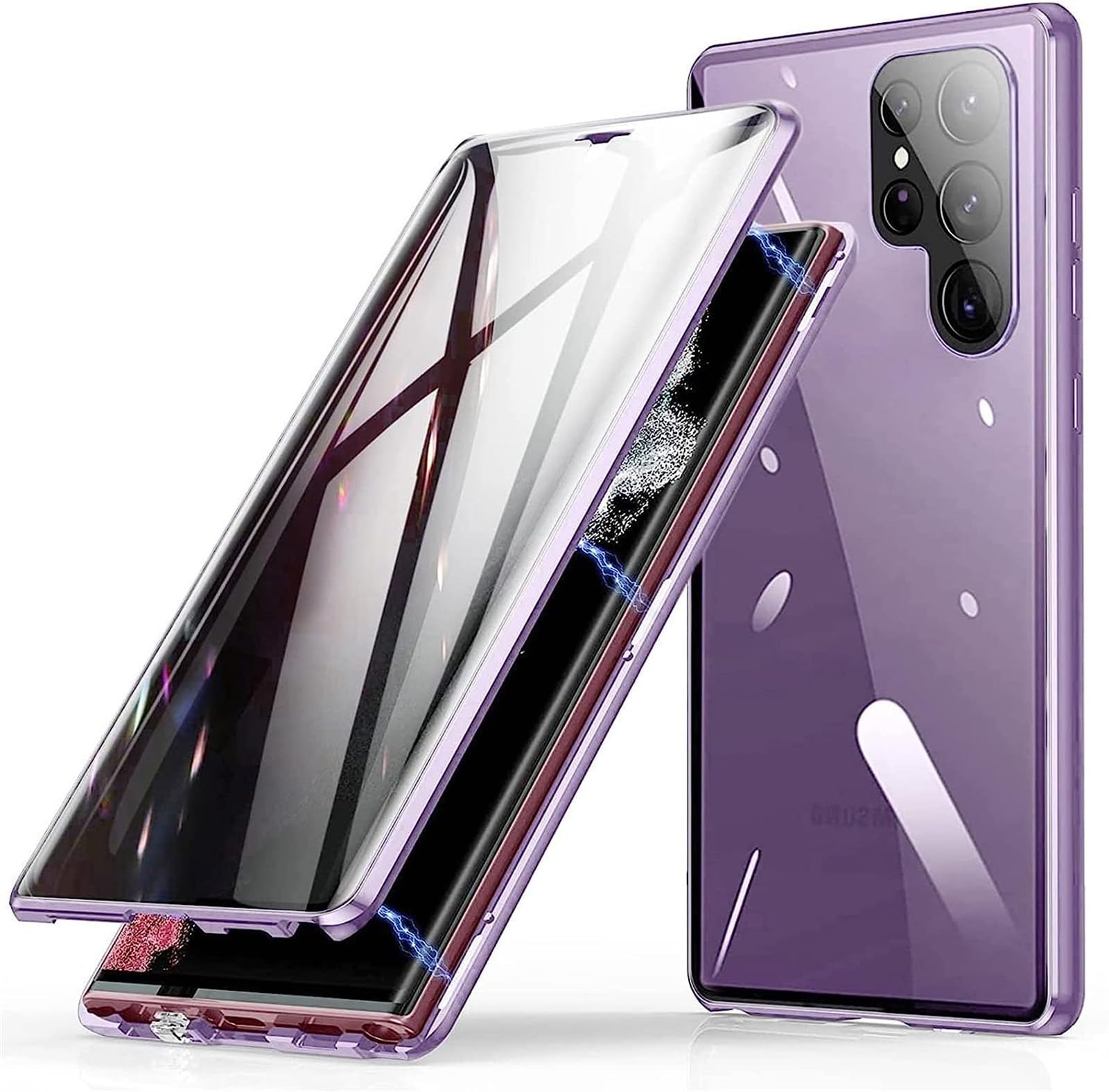 Iszi Purple Anti Peeping Case For Samsung Galaxy A54/A53 360 Degree Front And Back Privacy Tempered Glass Cover Privacy Magnetic Case Magnetic Adsorption Metal Bumper Flip Cover,,For Samsung A54