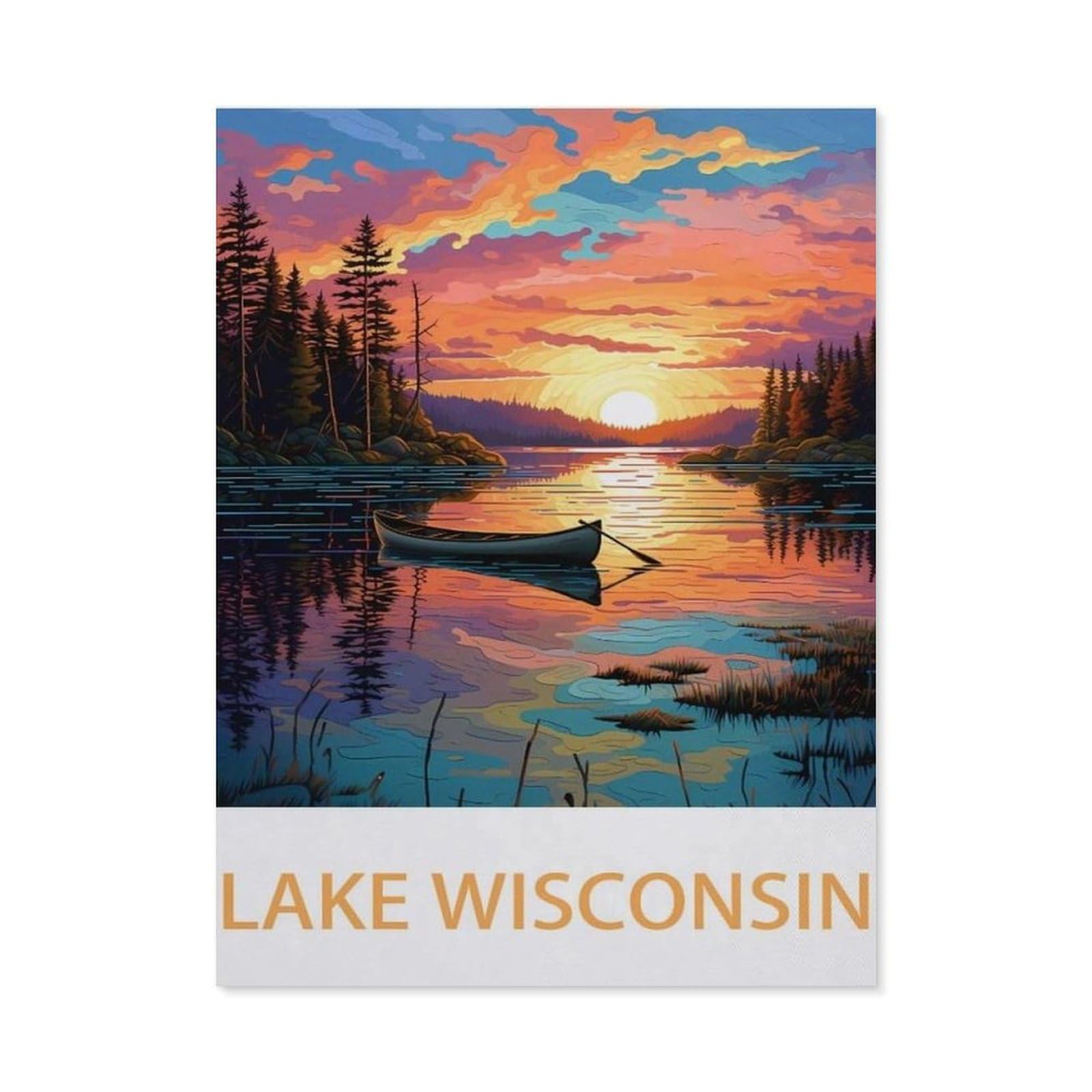 Vintage Metal Tin Sign，Lake Wisconsin，Retro Wall Decor Art Tin Sign for Home Coffee Bar Restaurant Pub(15x30cm）6x12 inch-EC79