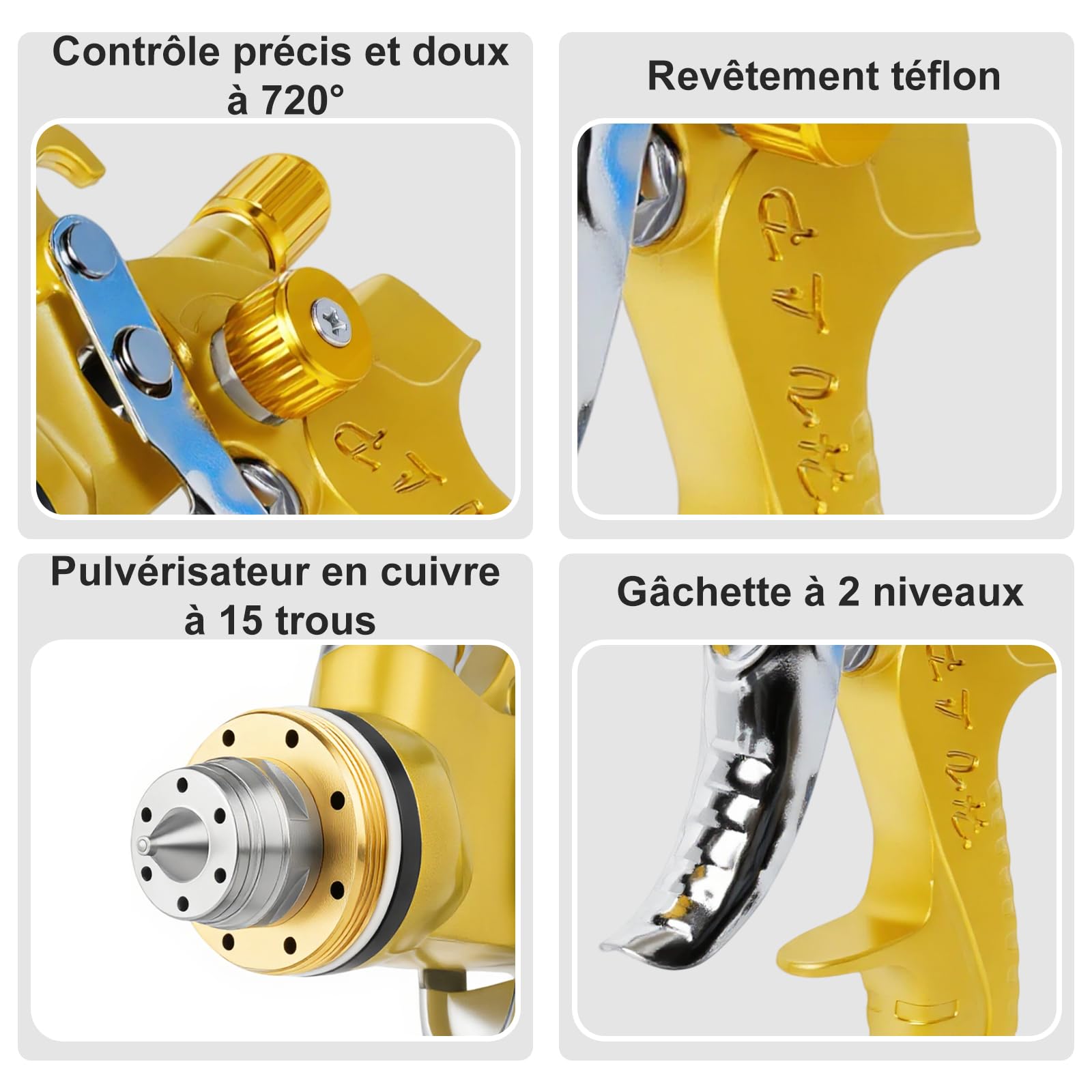 HVLP Pistolet Peinture air comprimé, 4 Buses (1,4/1,7/2,0/2,5 mm), Pistolet a Peinture Professionnelle Compris 10 Coupes de mélange jetables 650ML, kit Pistolet a Peinture carrosserie