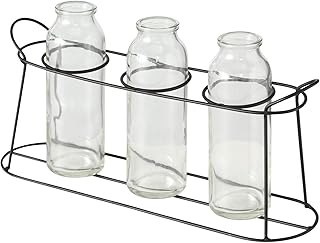 CasaJame Wazony na butelki 3 szklane wazony w metalowym stojaku 33 x 9 x 15 cm