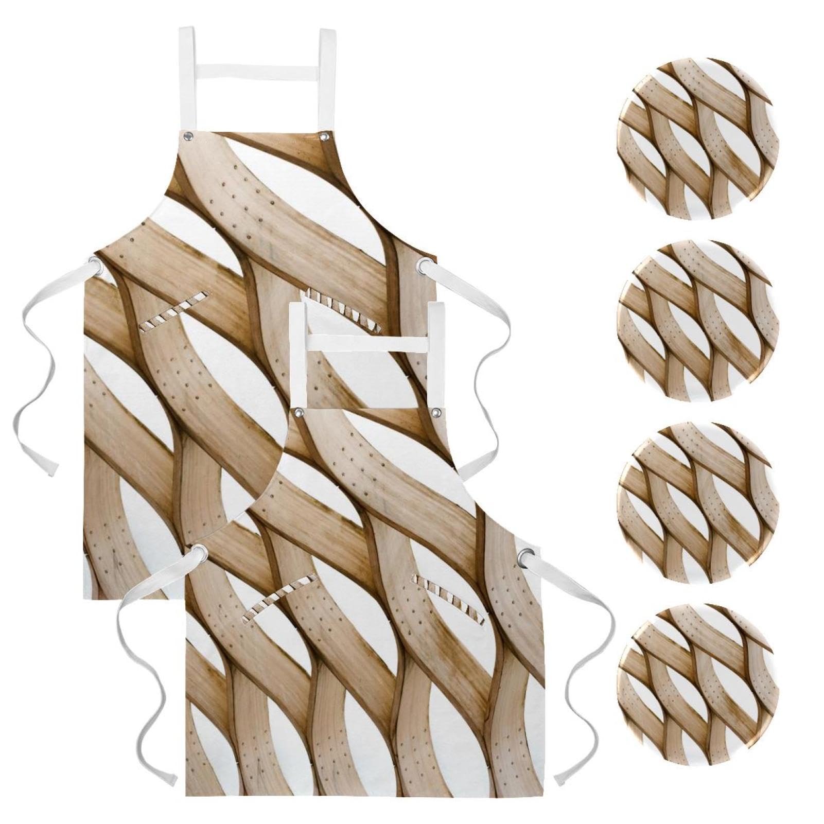 Tablier de cuisine avec 4 broches style artisanat en bois