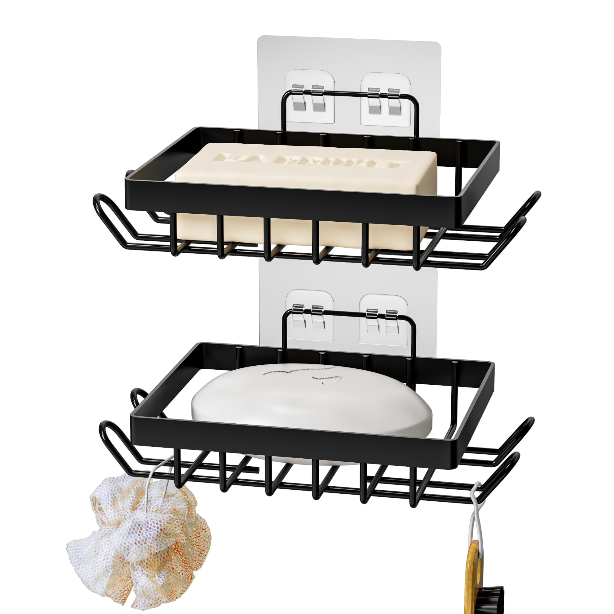 Vowupt Soap Bar Holder for Shower with 8 Hooks Set of 2 Bar Soap Dish for Bathroom Self