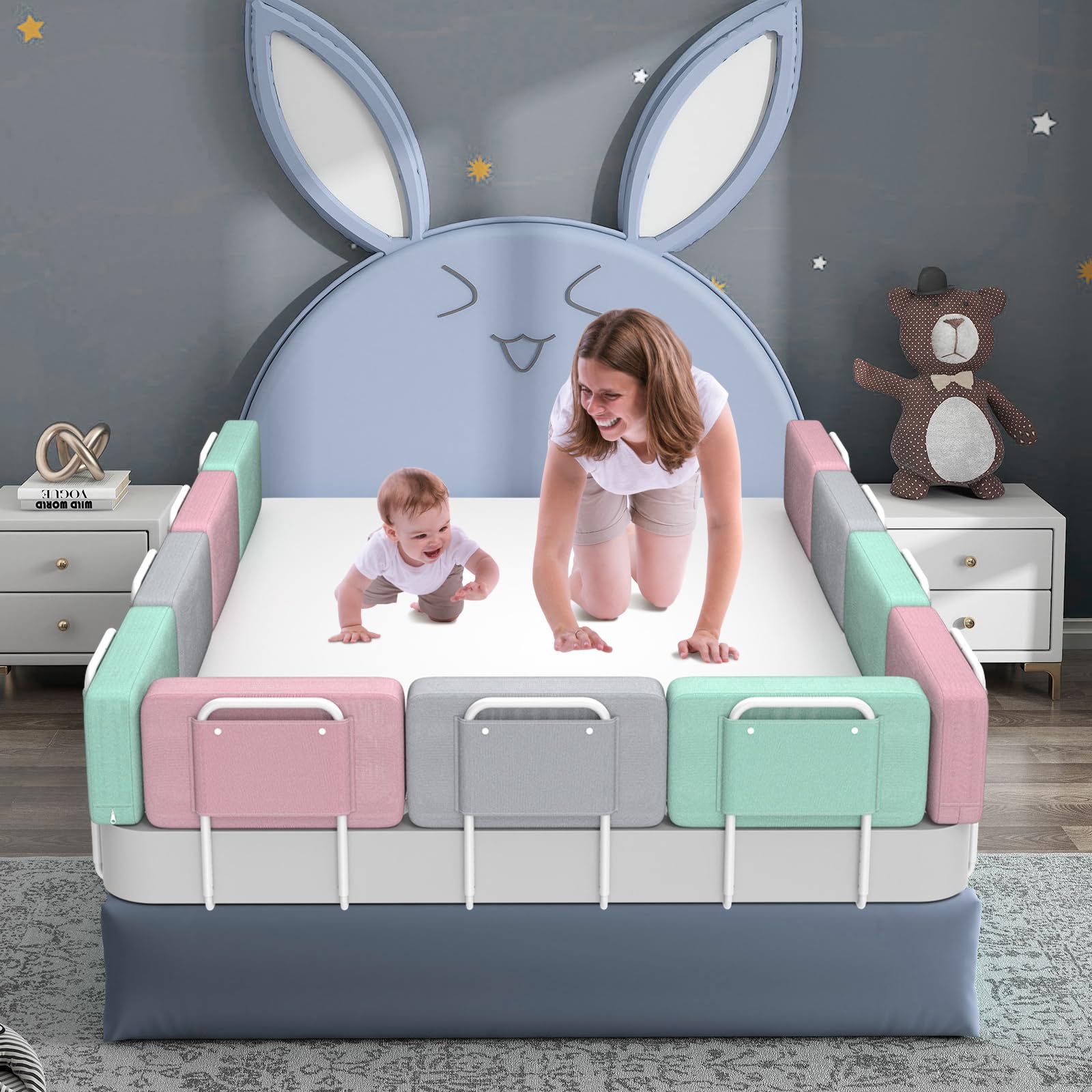 Kidsbuddy 50CM Rausfallschutz Bett，1Pcs-Grau