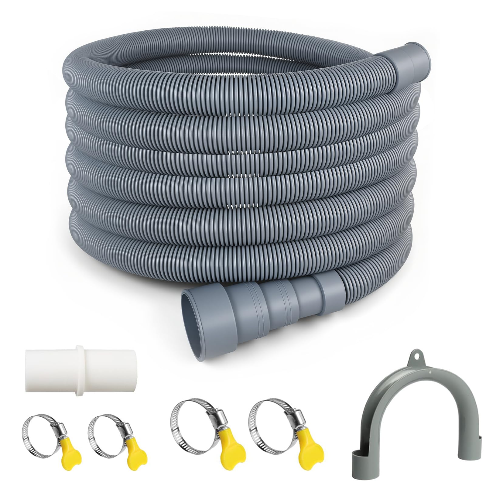 Ljbtlq Grey Washing Machine Drain Hose 3.5M Washer Waste Pipe Universal Dryer Dishwasher Drainage Hose Extensions Kit With U-Bend Holder, 1 Extender Adaptor And 4 Pipe Clamps