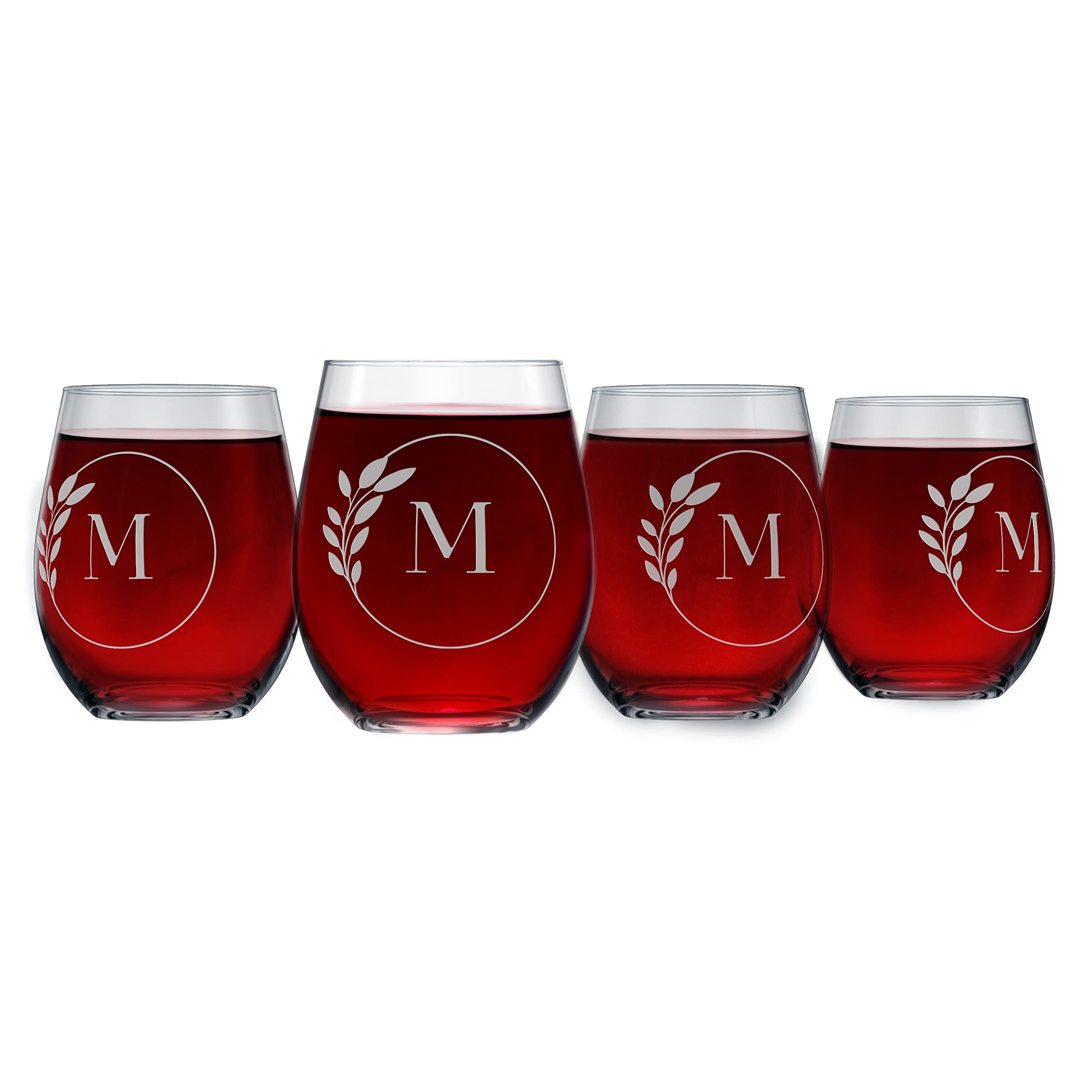 Greenline Goods Letter M Monogram Stemless Wine Glasses - Discover our Crystal Etched Wine Glass - Cocktail Glass with Personalized Initial