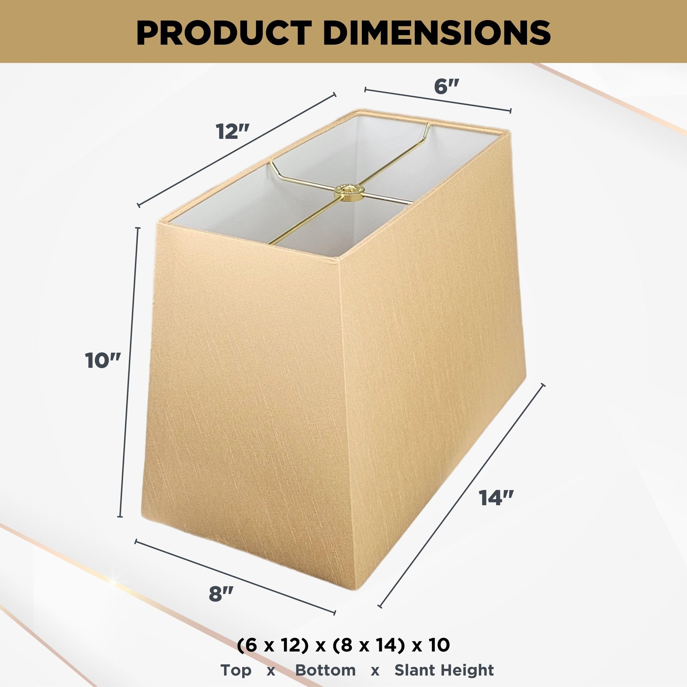 Royal Designs, Inc. Prostokątny, twardy klosz do lampy, model HB-613-14AGL, antyczne złoto (13 × 25 cm) × (20 × 30 cm) × 24 cm
