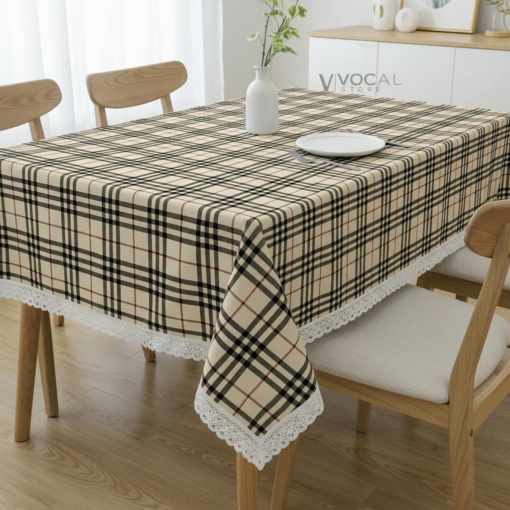 Lace Table Cloth for Dining Table, Decorative Center Table Cover for 5-8 Seater, 90 X 54 Inch, Classic Grid Line- (MTBL7-P072)-image-3
