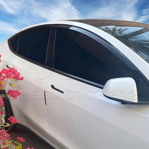 Miniatura 3 de FREEMOTOR802® Viseras laterales con cinta adhesiva, deflectores de viento, protectores de lluvia, viseras de ventilación, compatibles con Tesla