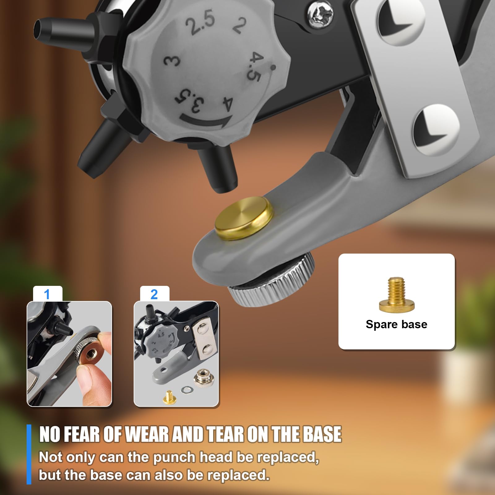 Diyife Pro Magnetic Belt Hole Puncher – 6 Interchangeable Heads + Brass Anvils, One-Squeeze Leather Punch Tool, Compact & Built To Last