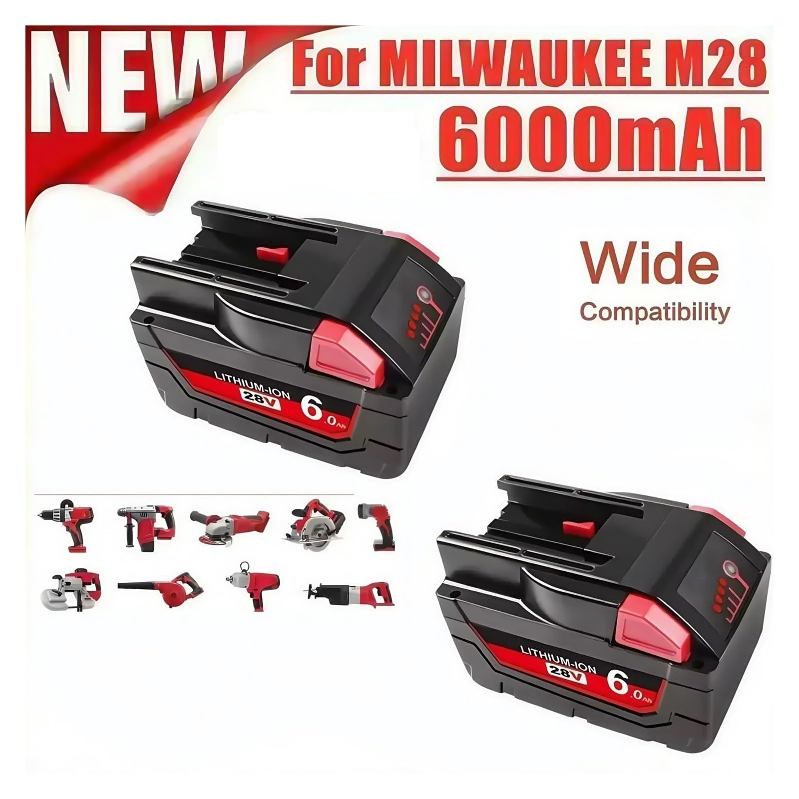 Akumulator do elektronarzędzi 10000 mAh, kompatybilny z MILWAUKEE. M28 V28 M28BX M28B 48-59-2819 0730-20 Akcesoria do akumulatorów 48-11-2830 W do elektronarzędzi.(10000mAh)