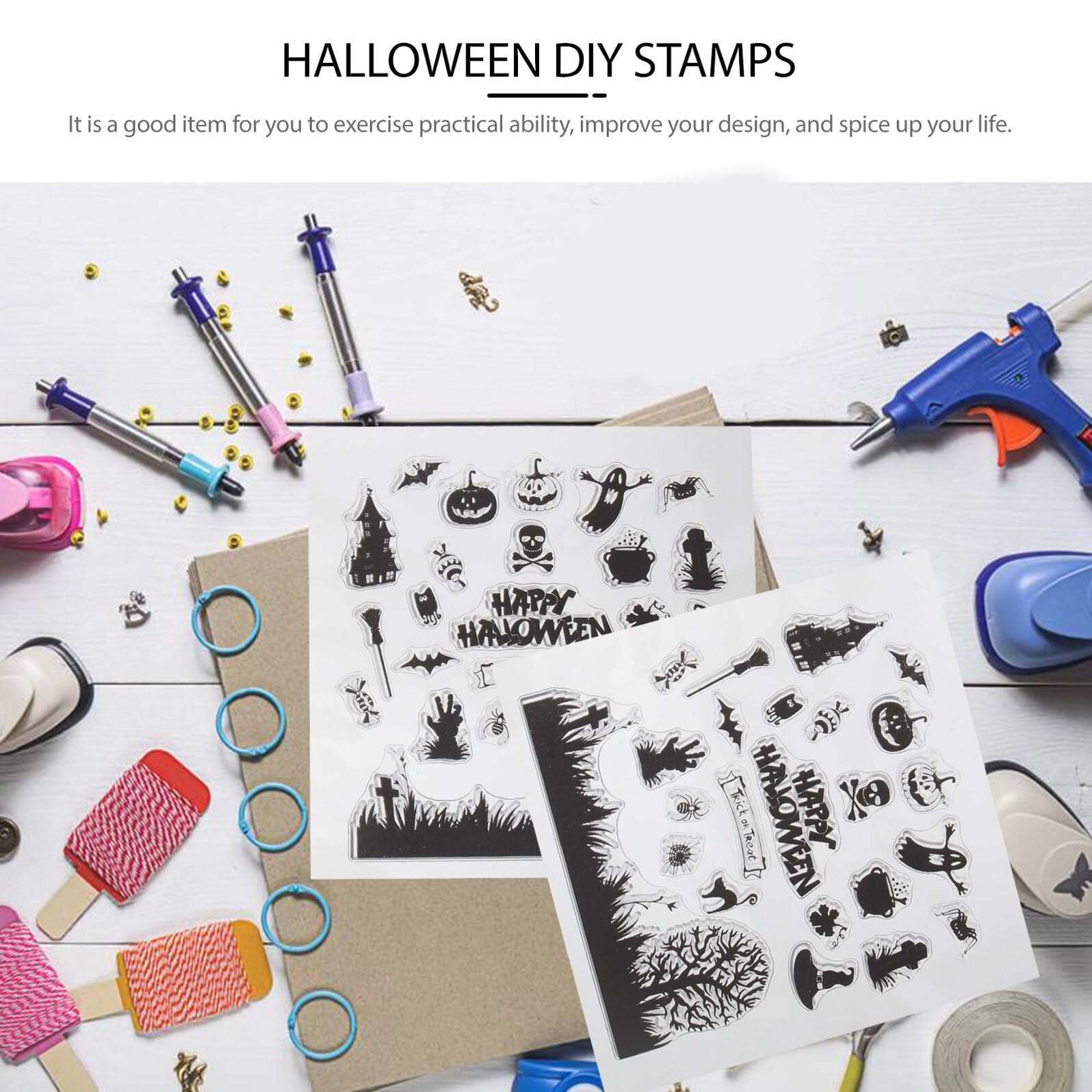 Angoily 10 Piezas Sellos Transparentes de Silicona para Halloween con Motivos de Bruja y Calabaza para Scrapbook Manualidades DIY Álbumes y Decoración Temática de