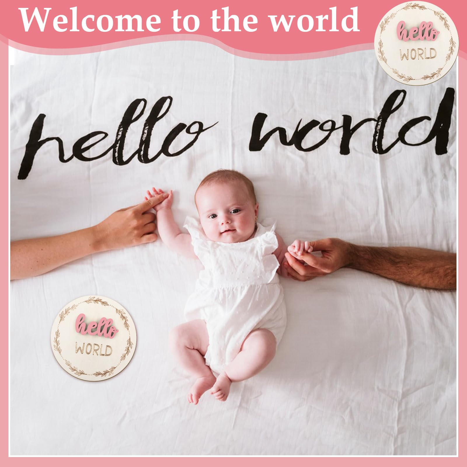 7 Stück Monate Baby Meilensteinschilder, 3D Rosa Baby Monatliche Meilensteinkarten Meilenstein Holzkreise für Neugeborene Junge Mädchen 1-12 Monate Baby Meilensteinbilder (doppelseitig)