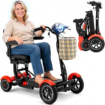 Foldable Adult Mobility Scooter for Daily Use Up to 12 Miles, Wide 19" Seat for Comfortable Ride, 3-Speed Range, Portable Travel Friendly & TSA FAA Compliant, Matte Red