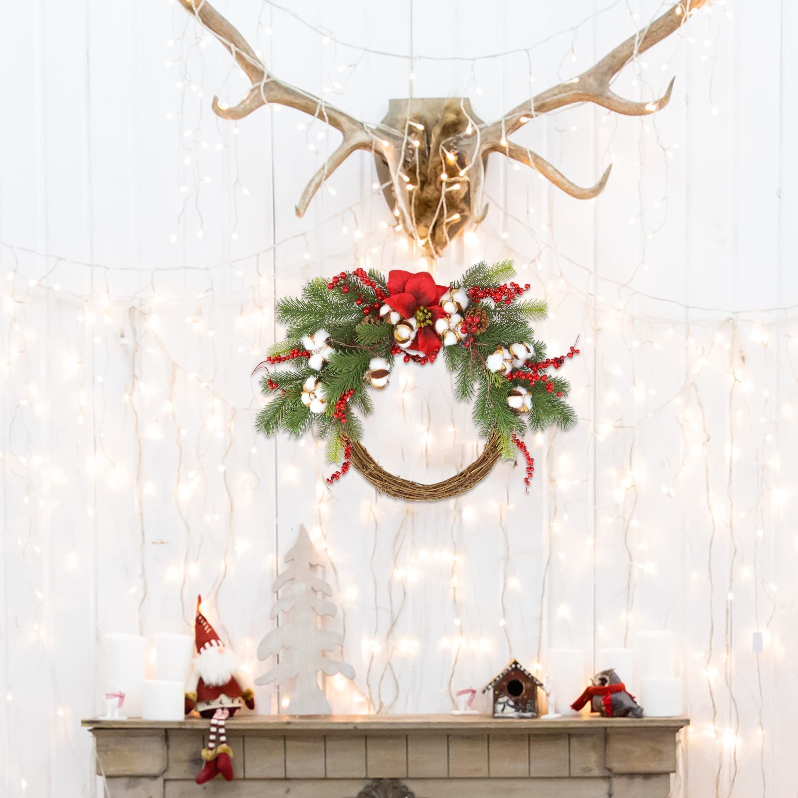Romcaper Half Christmas Wreaths with Mistletoe Red Berry and 