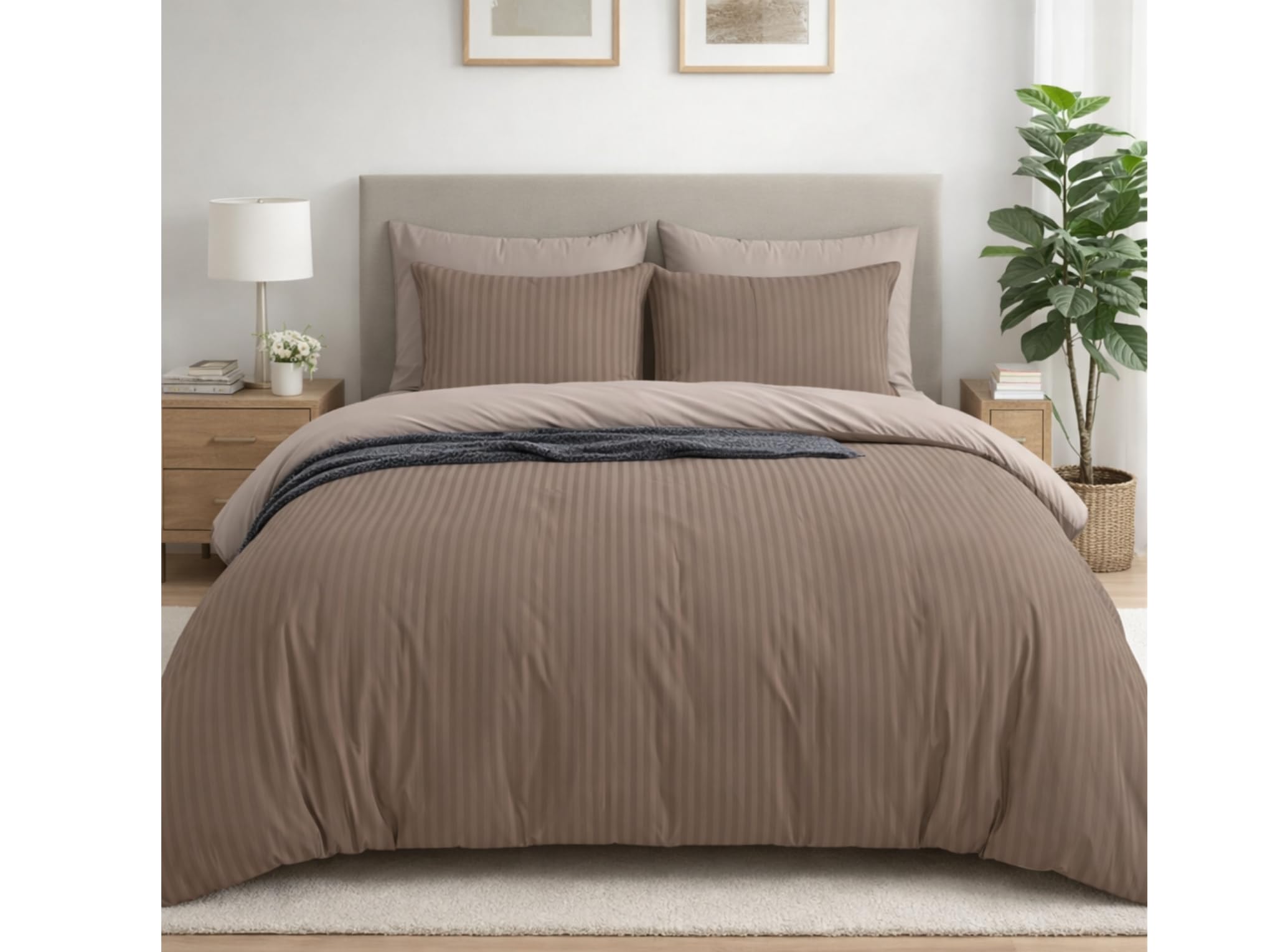 Elegance Series Super King Size (108 x 108 inches) Bedsheet with 2 Pillow Covers | Soft, Breathable Luxury Striped Cotton Blend Bedsheet Set | 200 TC (Light Brown)-image-27