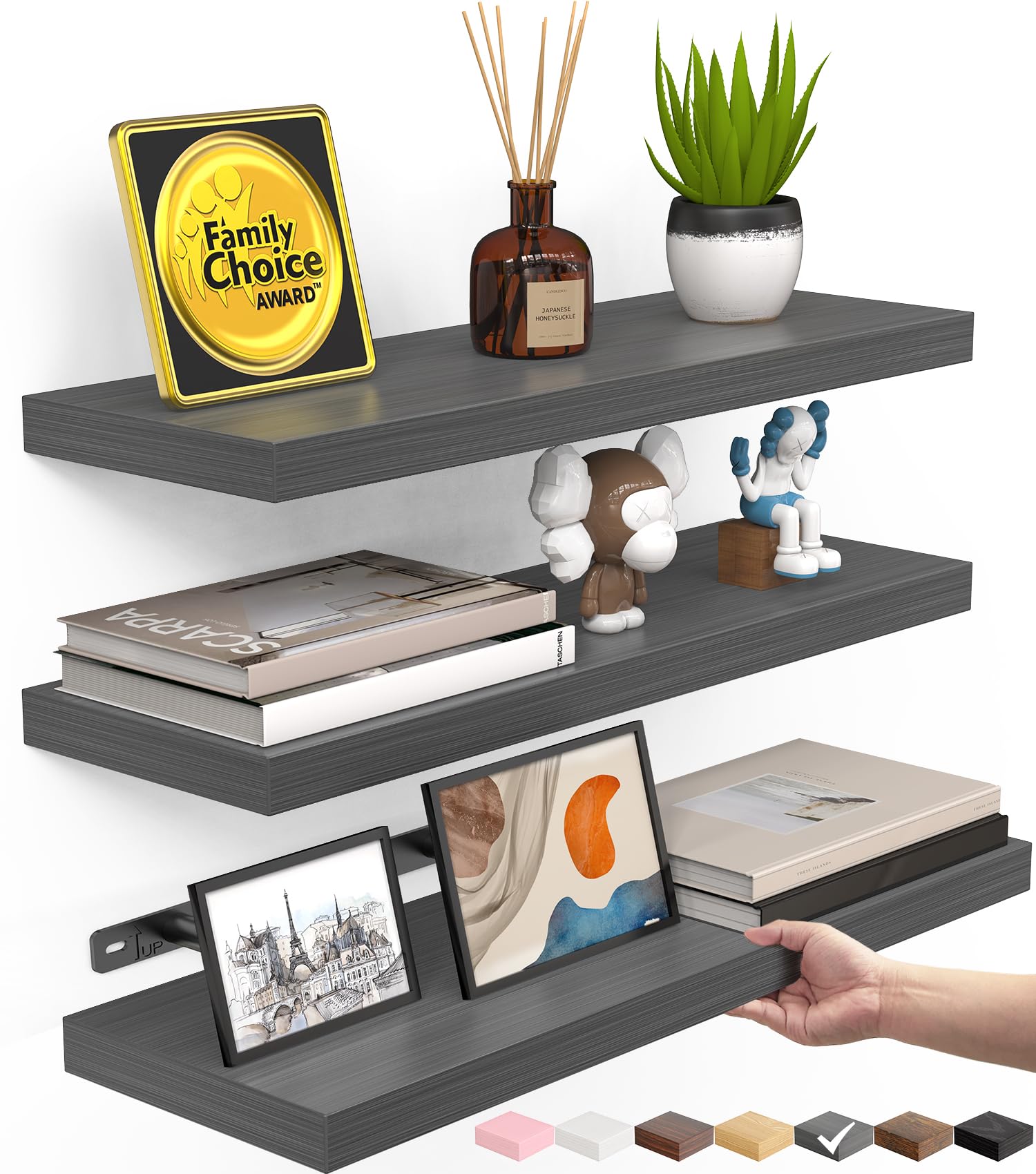 Photo 1 of BAYKA Grey Floating Shelves 15.7in, Set of 3, Wall Mounted for Wall Decor