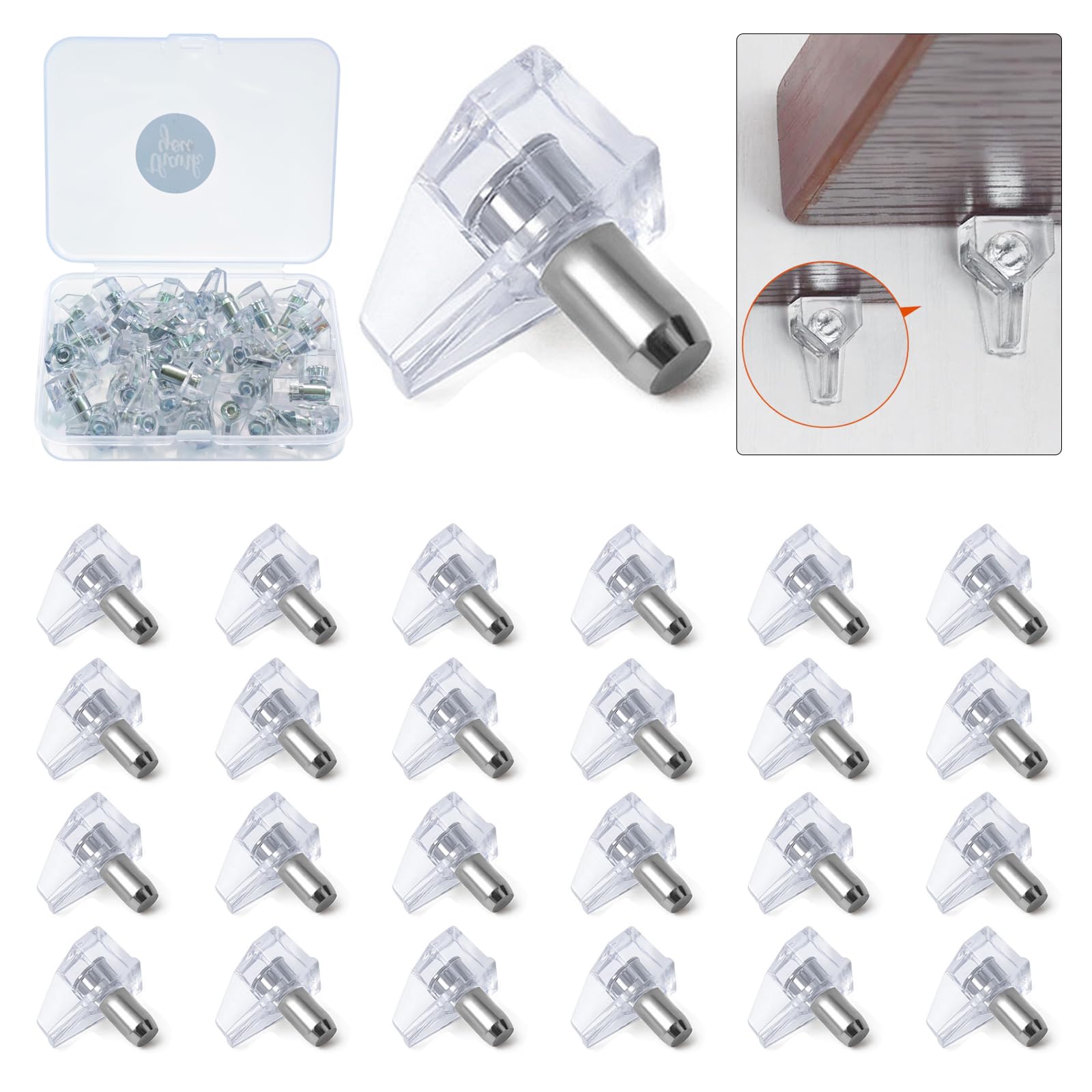 24 Pieces Cabinet Shelf Pegs & Shelf Pins - Adjustable Shelf Support Pegs with 5mm Stainless Steel Core, Replacement Shelf Holder Pins for Kitchen Cabinets, Bookshelves, Wardrobes (Easy to Install) — Amazon image 7