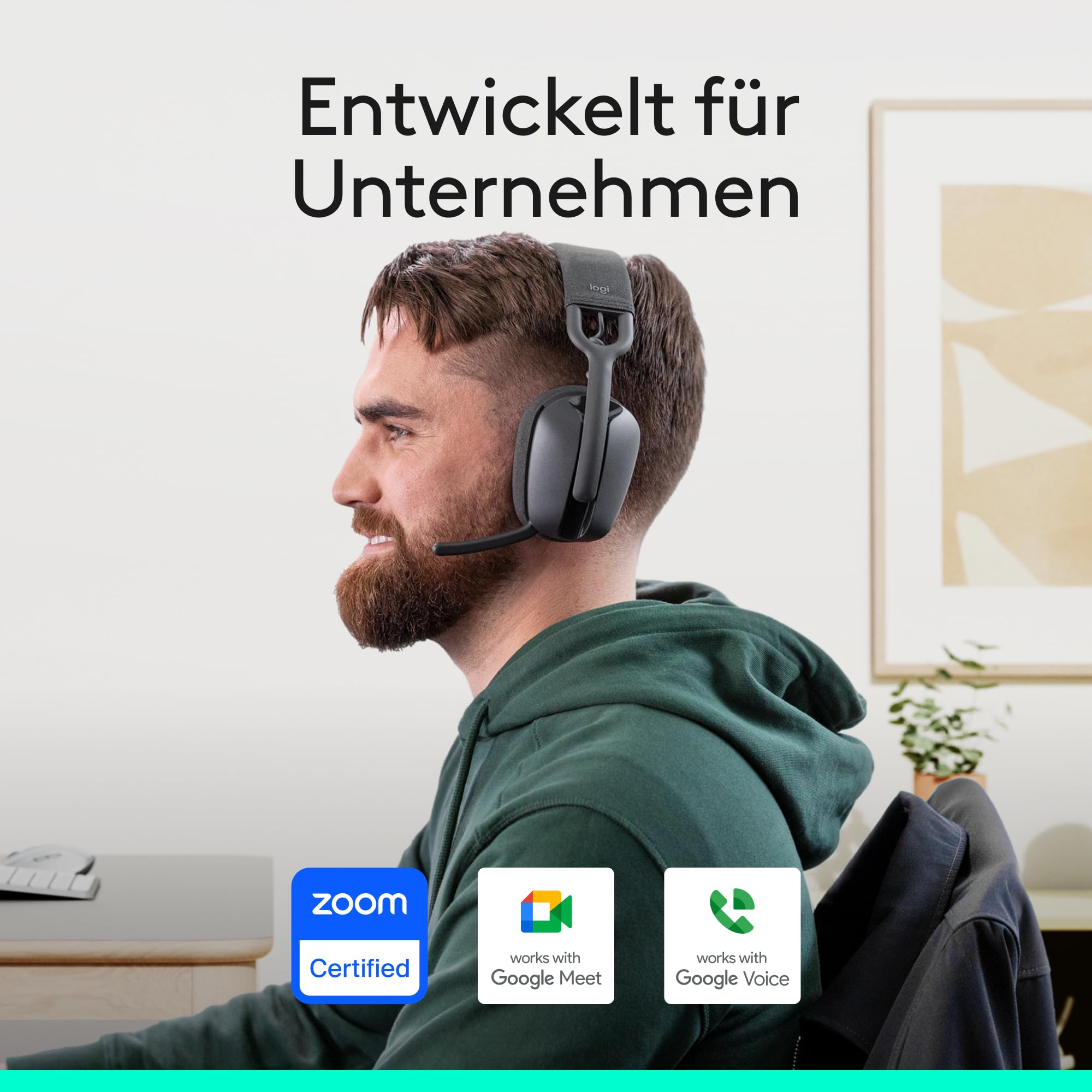 Logitech Zone Vibe Wireless Bluetooth Headset mit Mikrofon mit Geräuschunterdrückung, USB-A, USB-C, für Google Meet, Google Voice, Zoom, Mac/PC - Graphit