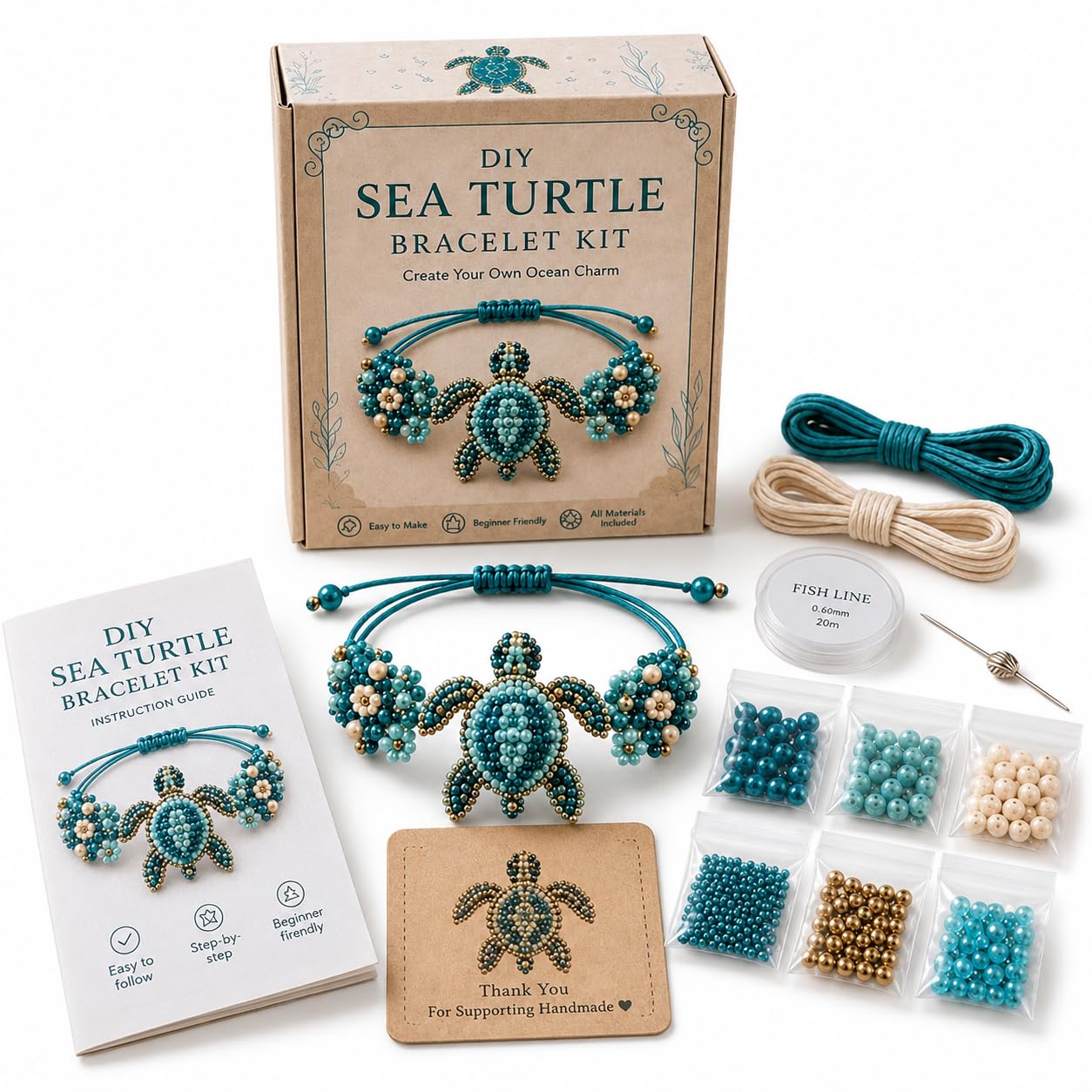 DIY Beaded Bracelet Making Kit, Beginner-Friendly Beaded Bracelet Animal Making Kit, Three-Dimensional Beadwork Jewelry Craft Kit with Full-Color Instruction Sheet, for Craft Lover，Sea Turtle