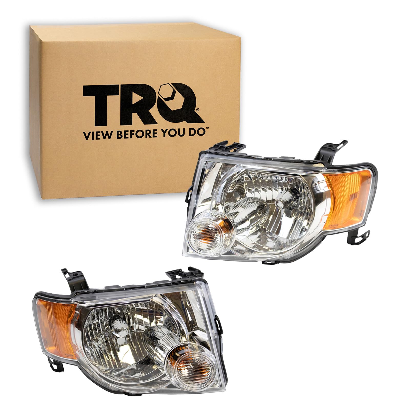 TRQ Headlight Assembly Set FO2502229 FO2503229 Compatible with 2008-2012 Ford Escape